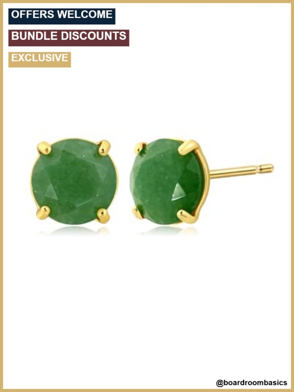 14k Gold Plated Natural Stone Stud Earrings for Women Round Gemstone Studs